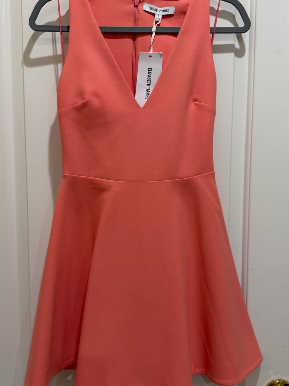 Elizabeth and James Coral-Peach V-Neck Fit-and-Flare Mini Dress
